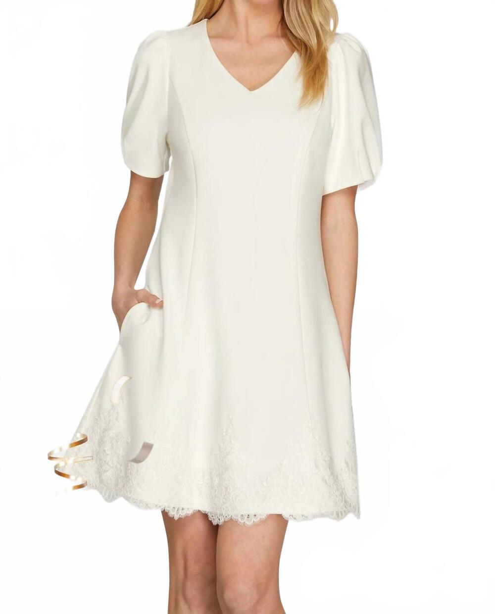 NEW SHE + SKY short sleeve heavy knit v-neck mini dress in white